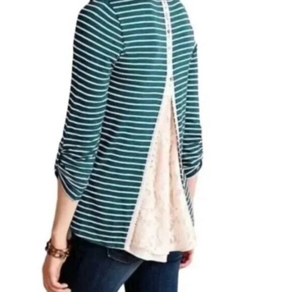 Anthropologie Meadow Rue medium lace back striped top TLS2 2886 - Picture 1 of 10